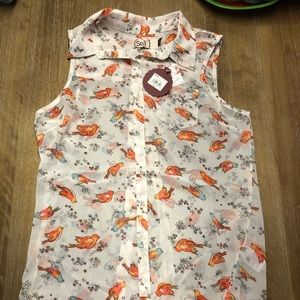 SO Sheer sleeveless tie front blouse